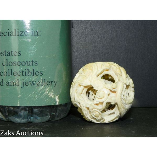 1.5" Carved Ivory Dragon Puzzle Ball