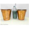 Image 1 : Set of 2 Vintage Copper Bucket Planters Embossed Design with Copper Handle