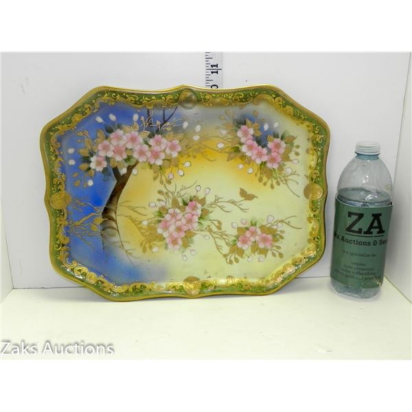 Beautiful Japanese Hand Painted Procelain Tray with Gold Trim