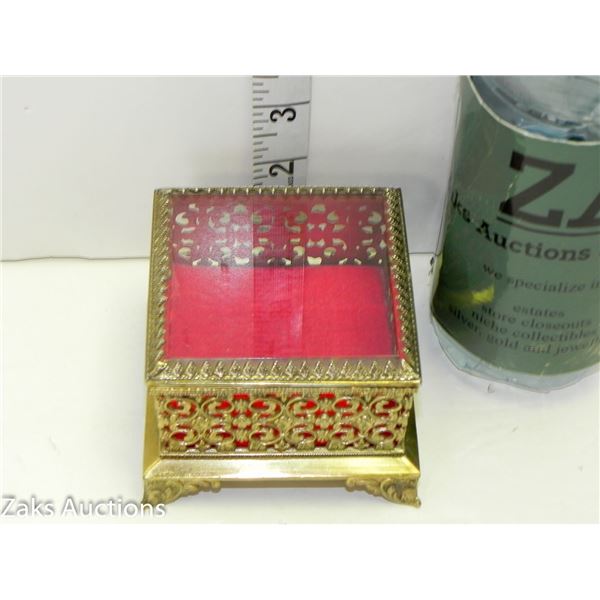 Vintage Japanese Footed Brass Filigree Trinket/Jewelry Box