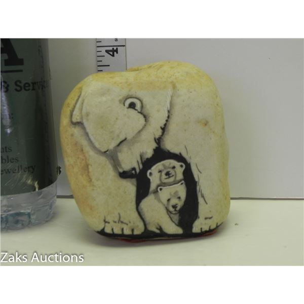 1999 Spalding Polar Bear and Cubs Painted Rock