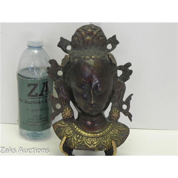 Copper-Toned Brass Durga Saskrit Goddess Face for Hanging