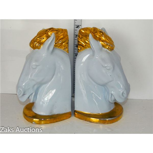 Sesto Florentino Italy Soft Blue Gold Gilt Horse Book Ends