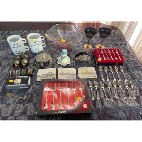 Assorted Collection Of Inside Home Dinnerware - Brass Goblets, Silver Plated Coasters & More