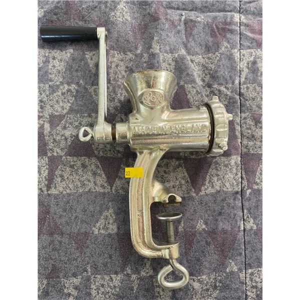 Vintage Made In England Meat Grinder With Turn Crank & Table Attachment