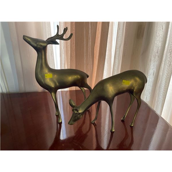 Decorative Brass Set of Male and Female Deer 13H & 8H