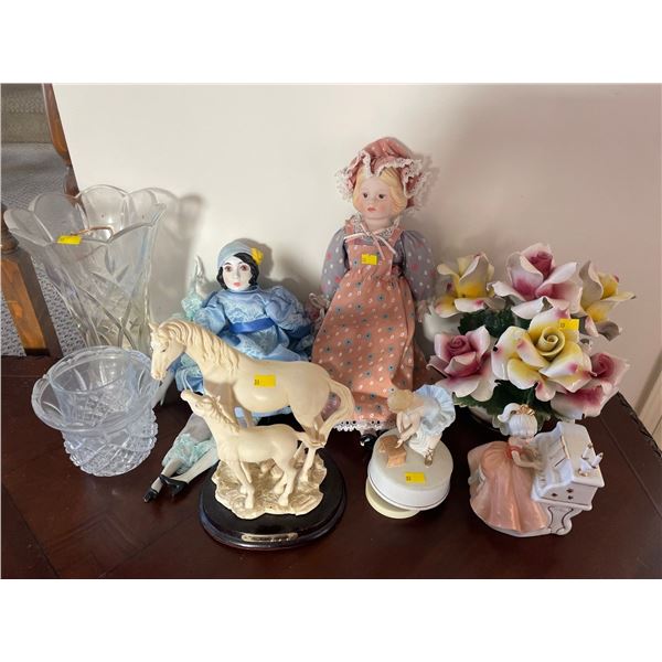 Assorted Collection Of Home Decor - Capodimonte, Crystal Vase, Figurines, Dolls & More
