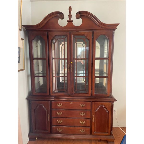Solid Wood Decorative 1 Piece Hutch With Glass Cabinets Doors & Shelves 60Lx17Dx88H
