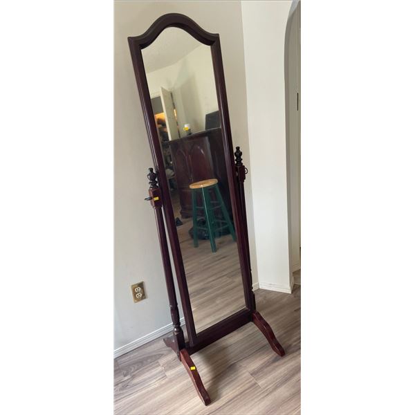 Antique Solid Wood Full Length Stand Mirror on Sway Bar Adjustable 23L x 20D x 66H