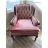 Image 1 : Antique Wooden Arm Chair With Pink Upholstery 28L x 34D x 34H