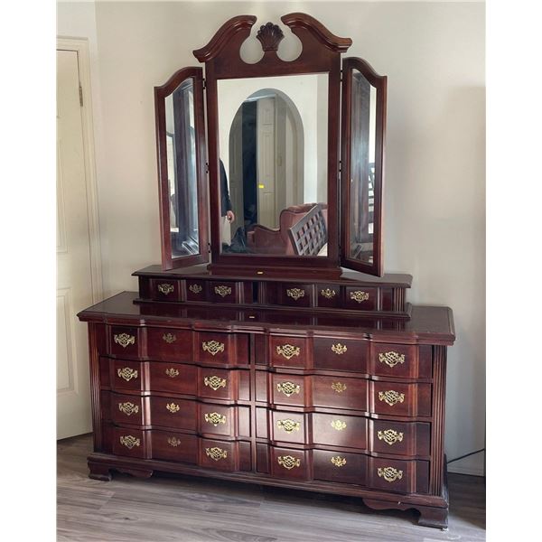 Solid Wood 3 Piece Dresser With Vanity Mirror - 10 Drawers Total