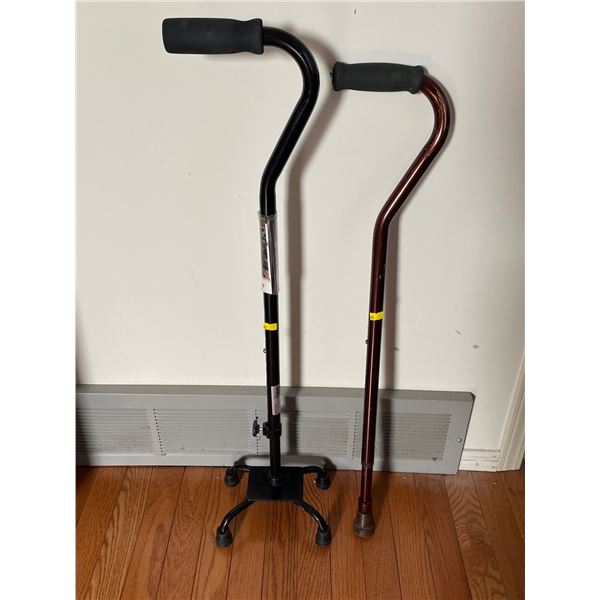 Set Of Adjustable Canes - 1 Quad Cane & 1 Regular With Foam Handles