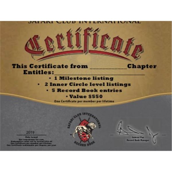 Record Book Certificate