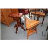 Image 1 : Two unusual occasional tables including three legged triangular drop leaf, 22" in height and shop ma