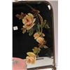 Image 2 : Antique mirrored brass firescreen with hand painted roses and a small foot stool with porcelain feet