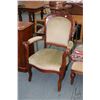 Image 1 : Antique open arm parlour chair with decorative show wood and upholstered seat back and arms