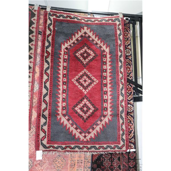 100% hand made Iranian wool carpet  Fasa  with triple medallion, red and blue background and highlig