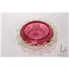 Image 2 : Antique cranberry dish with uranium glass ruffled edge, 7 1/2" in diameter