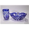 Image 1 : Two pieces of crystal including hand cut, fruit motif cobalt cut to clear oval bowl, 12" in diameter