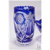 Image 2 : Two pieces of crystal including hand cut, fruit motif cobalt cut to clear oval bowl, 12" in diameter