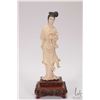 Image 1 : Antique ivory carved figure of Guanyin on wooden carved plinth, 9" including base