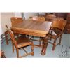 Image 1 : Antique English oak draw leaf table with carved bulbous supports, 34" square and two 12" leaves plus