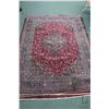 Image 1 : 100% hand made Iranian wool carpet "Mashad" with center medallion with cranberry background, overall