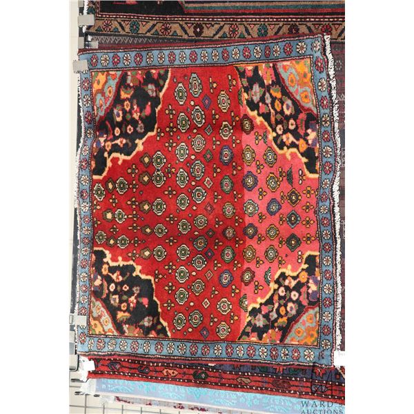 100% hand made Iranian wool carpet  Zanjan  with red background and geometric pattern and highlights