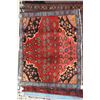 Image 1 : 100% hand made Iranian wool carpet "Zanjan" with red background and geometric pattern and highlights