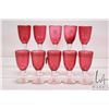 Image 1 : Set of ten antique French cut crystal cranberry wine glasses, purportedly circa 1820, with gilt edgi