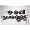 Image 1 : Large set of dark brown Gibsons glazed pottery with sterling silver overlay, all in floral urn patte