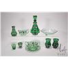 Image 1 : Ten pieces of vintage green glass and sterling silver overlay including 1920's light green footed bo