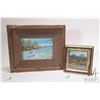 Image 1 : Barn board framed acrylic on canvas painting, labeled on verso"Violette R ??, 2008 June 4 3/4" X 6 1