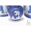 Image 2 : Selection of cobalt Jasperware including 5 1/4" jug with silver plate hinged lid, Wedgwood biscuit b