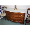 Image 1 : Antique Empire style three drawer dresser with curved fronts, decorative show wood and marble top, 3