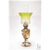 Image 1 : Vintage/ antique oil lamp with etched glass shades and clear hurricane, 19" from base to top of hurr