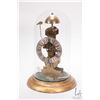 Image 1 : Antique skeleton clock with glass dome and key, working at time of cataloguing. NOTE: This Lot Is No