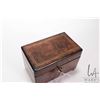 Image 2 : Dainty antique burl wood tea caddy with original original key 4" H X 6" L X 3 1/2" W