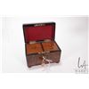 Image 3 : Dainty antique burl wood tea caddy with original original key 4" H X 6" L X 3 1/2" W