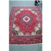 Image 1 : 100% hand made Iranian wool carpet "Tabriz" with center medallion, red background and highlights of