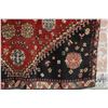 Image 2 : 100% hand made Iranian wool carpet "Shiraz" with red background, overall geometric pattern and highl