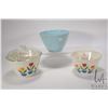 Image 1 : Three Fireking glass mixing bowls including two graduated tulip motif, one with glass lid and a "Del