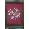 Image 2 : Antique oak firescreen with floral embroidered needlework, 31" X 22" overall dimensions, note two le