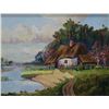 Image 2 : Two small oil on board painting featuring thatched cottages and each signed by artist Gabriel Mazurk