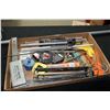 Image 2 : Selection of hand tools including a carpet tractor seaming tool, caulking gun, door hinge jig, squar