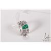 Image 1 : Tested 14kt white gold filigree ring set with pear shaped emerald gemstone, size 6.5