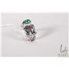 Image 2 : Tested 14kt white gold filigree ring set with pear shaped emerald gemstone, size 6.5