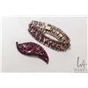 Image 1 : Vintage signed Sherman brooch with japanned back and two toned pink crystal gemstones and an unsigne