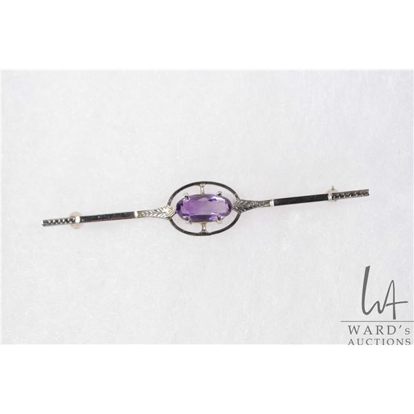 18kt white gold and amethyst gemstone bar pin