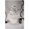 Image 2 : Selection of decorative decor including two aluminum candlesticks, 33" and 28" and a glazed art pott
